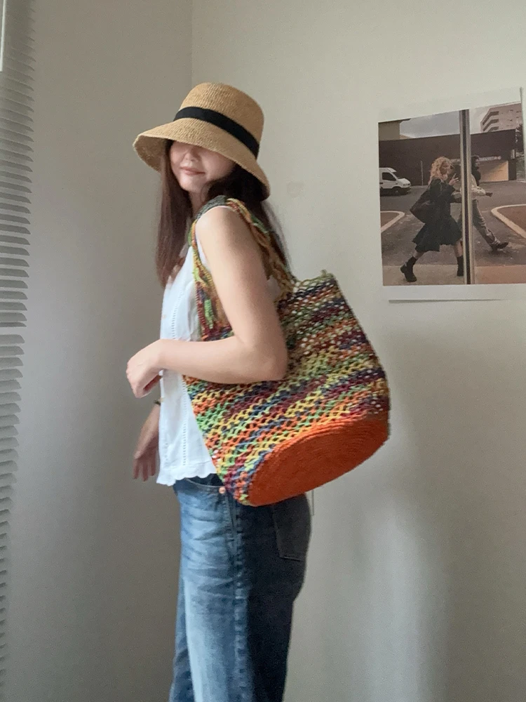 Lafite Weave High Capacity Straw Shoulder Bags for Women 2025 New Summer Tote Bag Females Weave ​Raffia Beach Bags Handbags