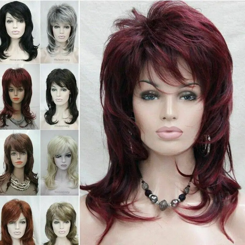

Women Wig Ladies Wig Natural Short Wine Red Mix Full Wigs Hair Cosplay 9 Colors