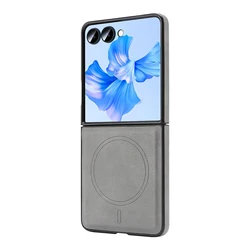Luxury Magnetic PU Leather Phone Case with Wireless Charging Cover for Galaxy Z Flip5 (GRAY)