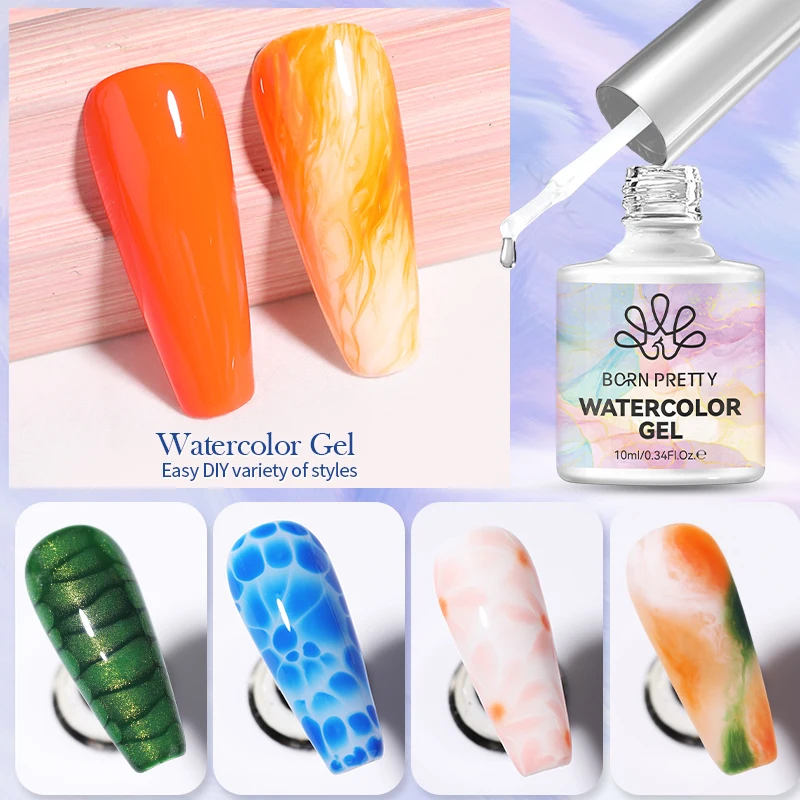 BORN PRETTY 10ml Clear Blossoming Gel Nail Polish - Watercolor Marble Effect Enhanced Varnish