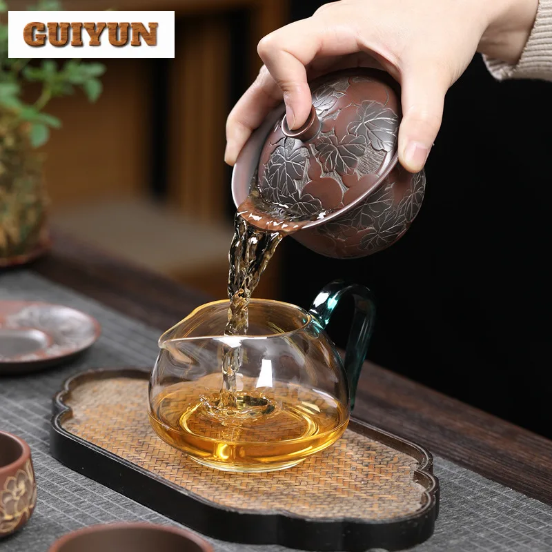 150ml Authentic Qinzhou Nixing Pottery Gaiwan Master Handmade Carved Gourd Tea Tureen Tea Maker Cover Bowl Teaware Collection