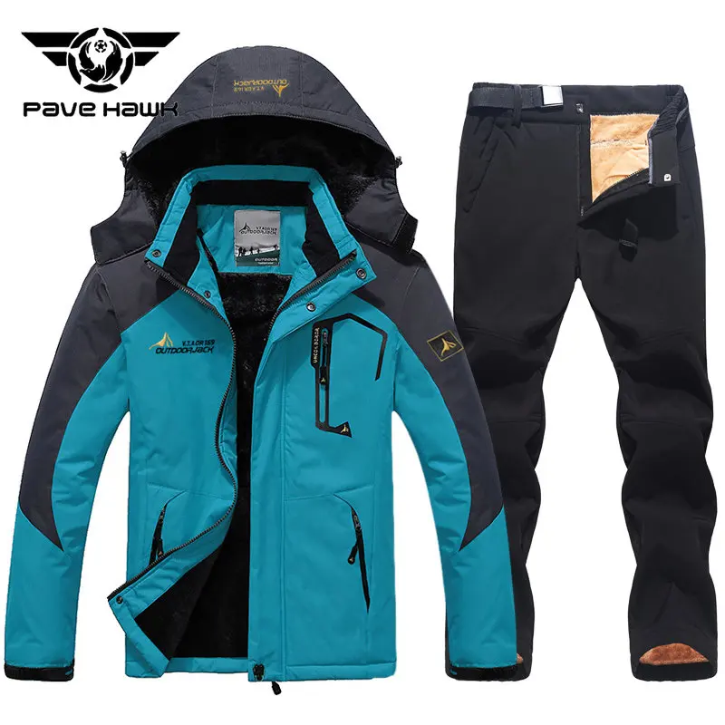 Men Winter Ski Jacket Pants Suit Thickening Warm Waterproof Windproof Hooded Fleece Outdoor Mountain Snowboard Skiwear Set winter jacket,ski jacket,men snow jumpsuit