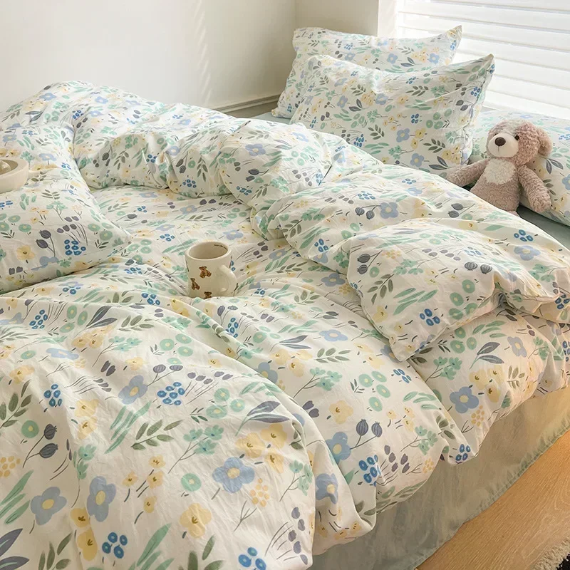 Class A Double Layer Yarn Four Piece Bedding Set Cartoon Cute Bed Sheet Quilt Set Fitted Sheet Cotton Linen Four Piece Set 1