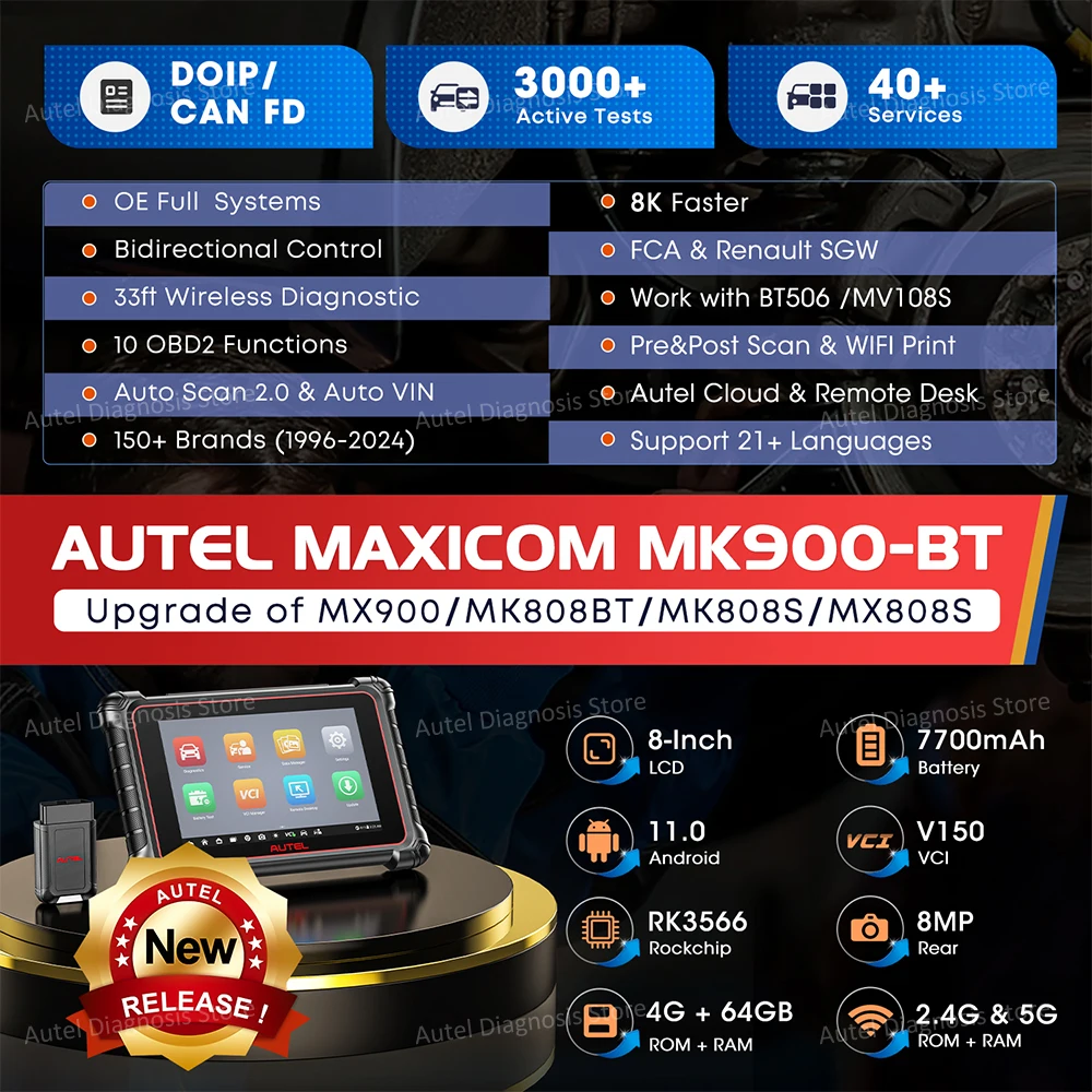 2025 Autel MaxiCOM MK900BT MK900-BT Code Reader Automotive Car Diagnostic Scan Tools CAN FD/DoIP Auto OBD2 Scanner PK MK808K-BT 3