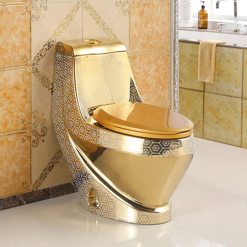 

Household flush golden toilet water-saving silent deodorant European toilet color creative personality ceramic toilet.