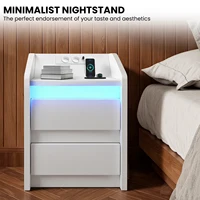 Прикроватная тумбочка со светодиодной подсветкой, прикроватная тумбочка с зарядной станцией и 2 ящиками для хранения, прикроватная тумбочка со светодиодной подсветкой для спальни — изображение 2