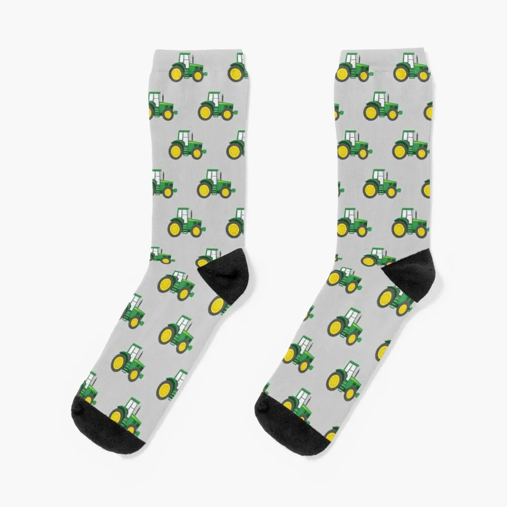 Green Tractors on Grey - Farming - Farm Themed Socks