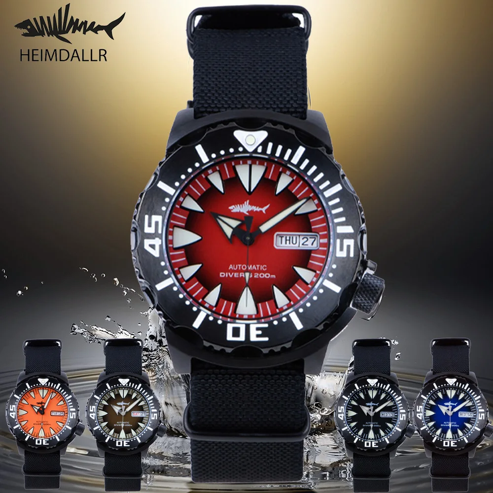 Heimdallr Men's Monster Dive Watch Red Dial Sapphire Black Pvd Coated Case  Nh36 Mechanical Movement 200m Water Resistant Lume - Mechanical  Wristwatches - AliExpress