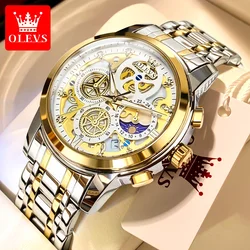 OLEVS Men's Quartz Watch Skeleton Stainless steel Waterproof Luxury Business Luminous Gold Watch Quartz Men's Watch Reloj Hombre