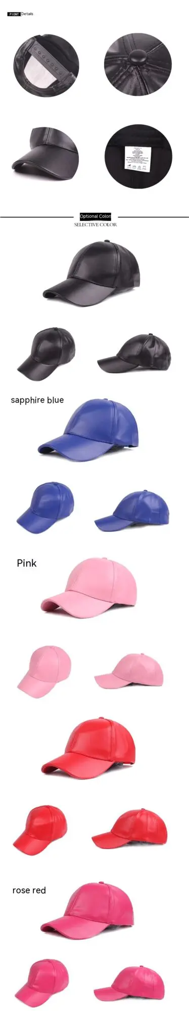 Leder Duckbill Cap Light Board Baseball Cap Herren und Damen Leder Cap Herbst PU Cap Monochrom Damen Modische und vielseitige Reise Cap_voghion.com