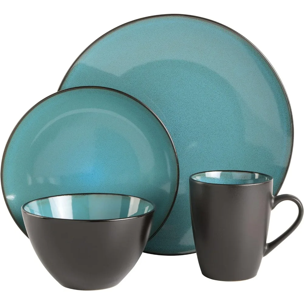 

Gibson Soho Lounge Round Reactive Glaze Stoneware Dinnerware Set, Service for 4 (16pc), Teal