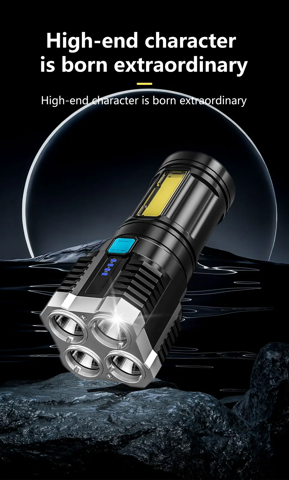 Description Picture 2 of itemHigh Power LED Flashlight Camping Torch 4 LEDs Flashlights COB Side Light Portable Rechargeable Lamp Hand Lantern Work Light