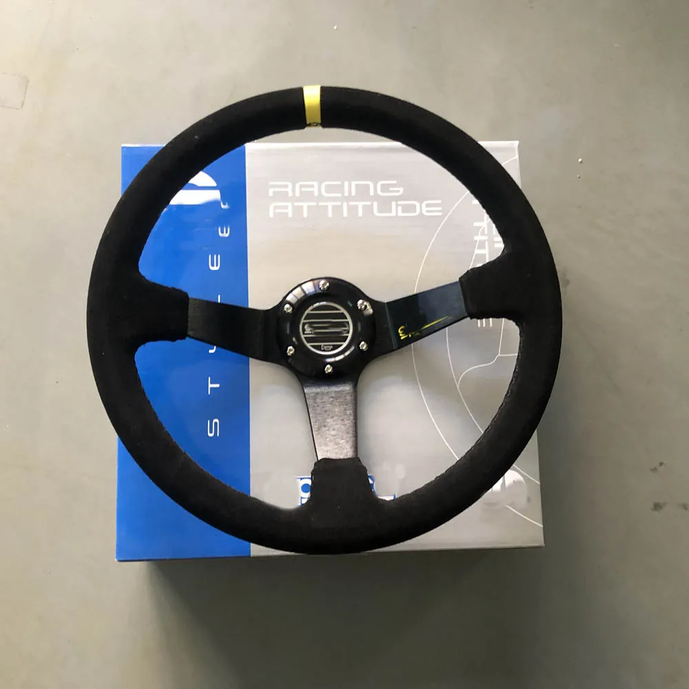 

350MM Universal Drift Racing Car Spaarroo Steering Wheel Suede Leather JDM Steering Wheel Volantes For VW HONDA TOYOTA BMW