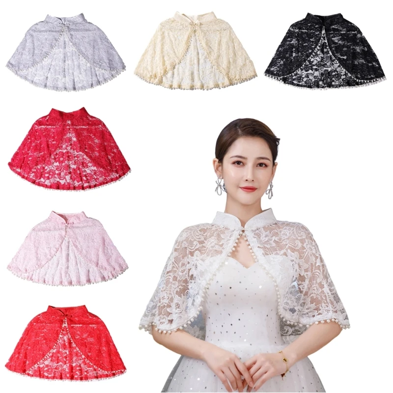 

Elegant Lace Shawl for Wedding Dress Vintage Cloak for Cheongsam Spring Summer Tassels Shoulder Wrap for Formal Drop Shipping