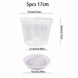 Set of 5 Transparent Breathable Orchid Planter Pots with Side Holes and Trays (5pcs 17cm)