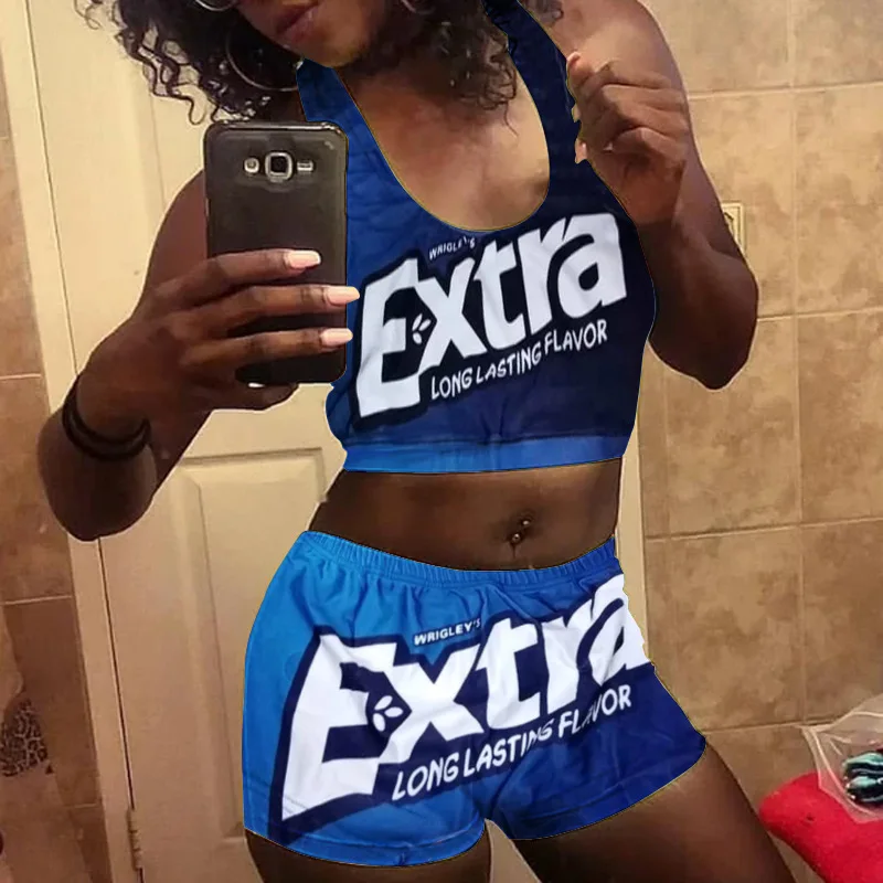 Y2K Ss Shorts Women's sexy pattern printed vest shorts set yoga pants set DM3360 workout Women's shorts women's gym set