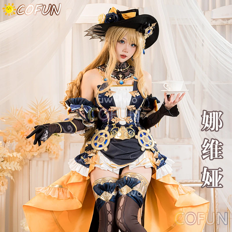 

COFUN игра Genshin Impact Фонтейн Navia Косплей Костюм великолепный Хэллоуин шляпа наряды женское платье