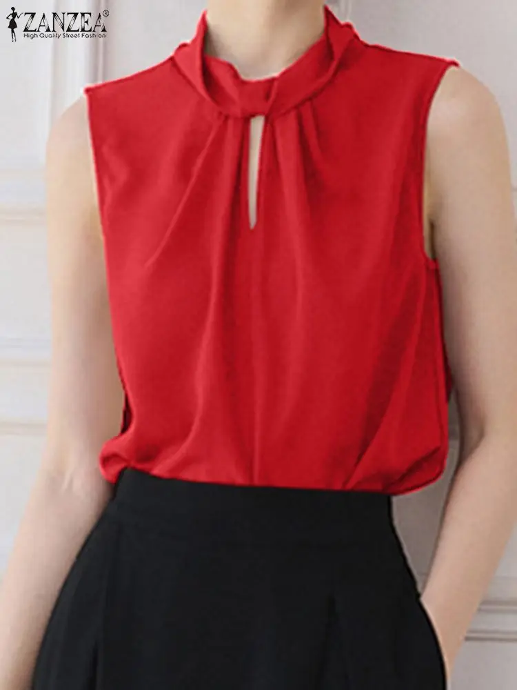 

ZANZEA Fashion Twisted Collar Blusas 2023 Summer Hollow Out Shirts Sleevelss Solid Color Tank Tops Casual Elegant Women Blouses