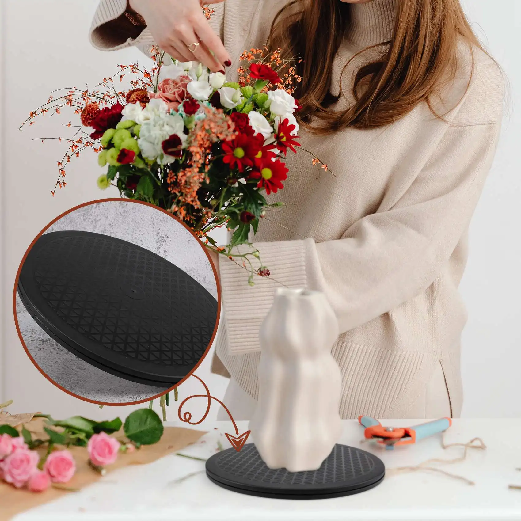 Rotating Display Stand 12Inch Bonsai Turntable Rotating Plate Wheel Revolving Home Kitchen Display Stand