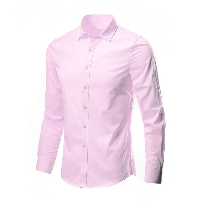 thumbnail image 1 of Camisa blanca de manga larga para hombre, sin planchado, para trabajo profesional, con cuello, informal, con botones, tallas grandes S-5XL, 1 of 5