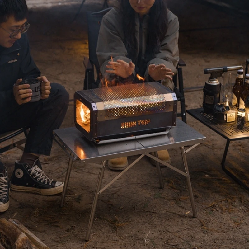 

Outdoor Tabletop Burning Stove Camping Winter Warming Stove Stainless Steel Campfire BBQ Grill Portable Folding Bonfire Stove
