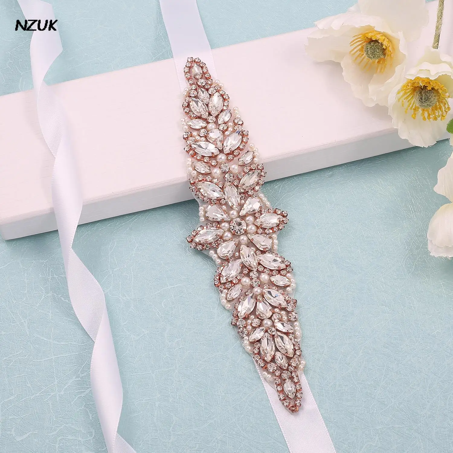 

NZUK Wedding Sash Bridal Belts Rose Gold Bridal Sashes Rhinestone Dress Belt Bridesmaid Belt Embellished Belt