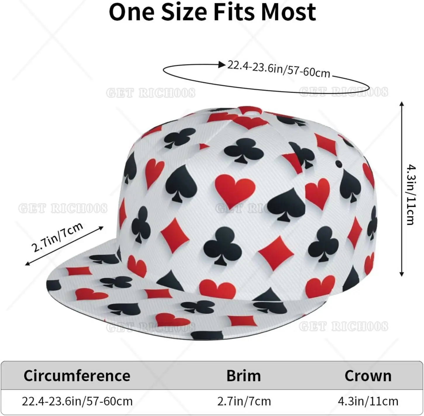 Card Poker Cute Print Flat Brim Bill Hats for Men-Snapback Hats Adjustable Baseball Cap Trucker Hats Black 2