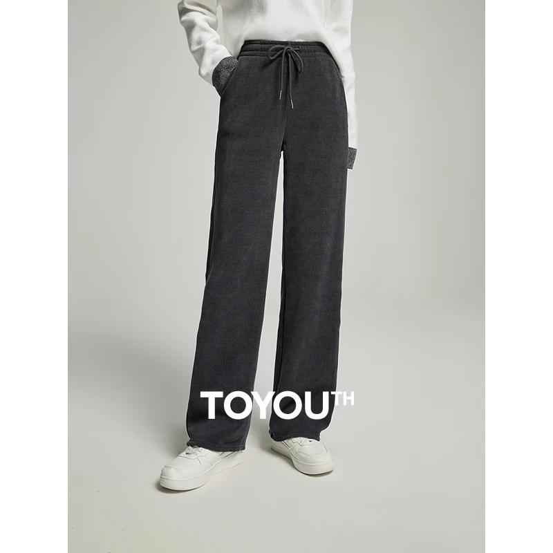 

Toyouth Women Plush Thicken Sweatpant 2023 Winter Drawstring Waist Straight Loose Wide-leg Trousers Comfort Soft Casual Pants