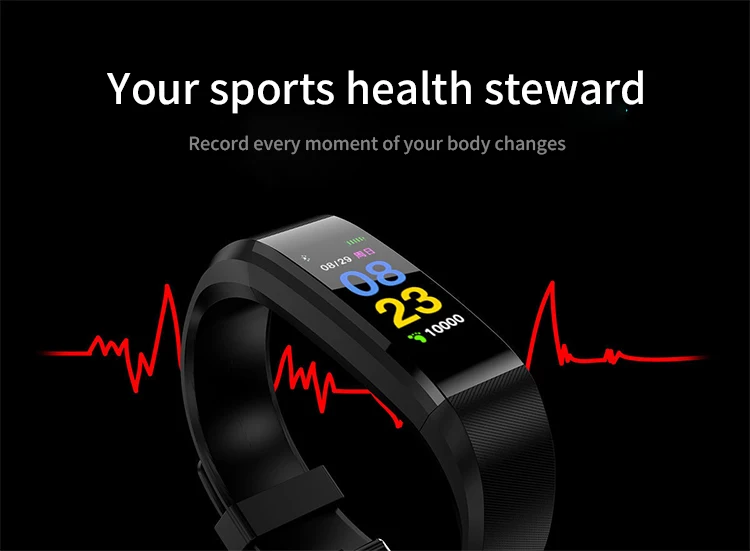 115Plus Smart Bracelet Sports Pedometer Watch Fitness Running Walking Tracker Heart Rate Pedometer Smart Band for IOS Android
