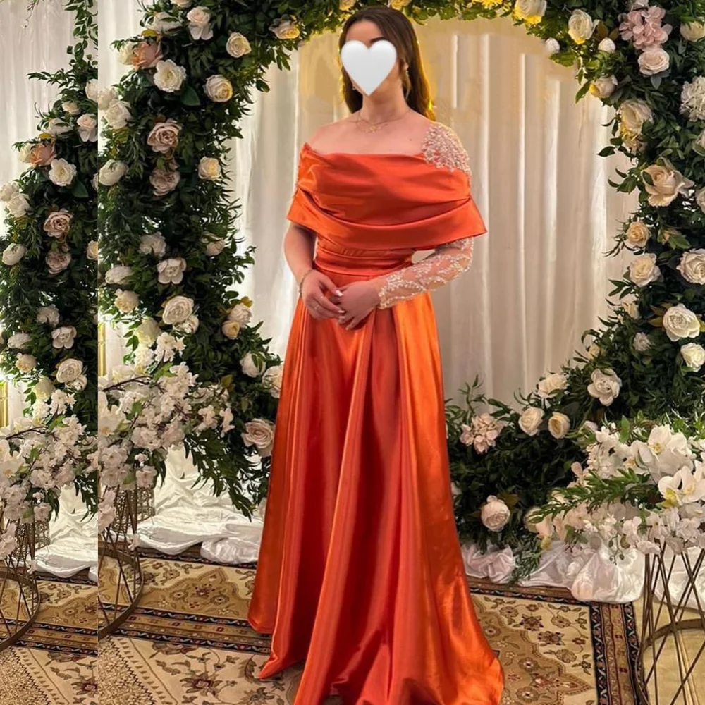 

Prom Dress Evening Satin Draped Beading Graduation A-line Off-the-shoulder Bespoke Occasion Gown Long Dresses Saudi Arabia