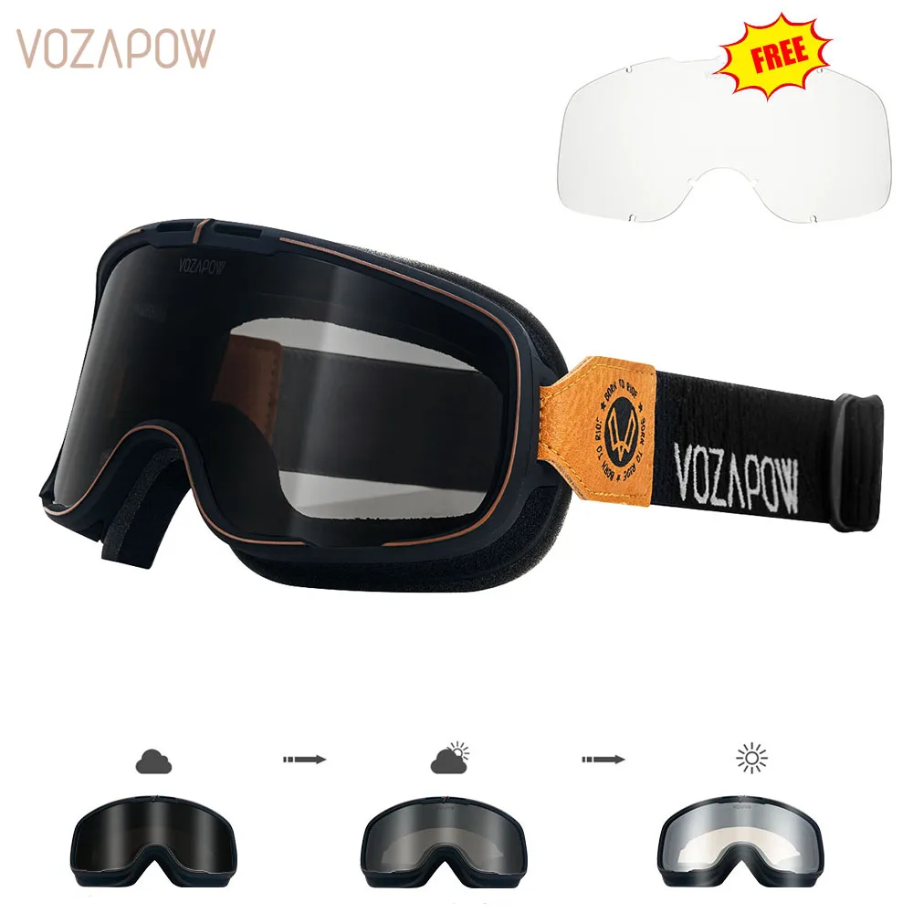 

VOZAPOW Photochromic Motorcycle Goggles Polarized Retro Motocross Cycling Sunglasses Antifog Windproof Universal Glasses Eyewear