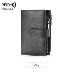 Vintage RFID Shielded Women's Trifold Wallet | Multi - functional Large Capacity Credit Card Holder with Zip Pockets & Snap Closure (QB370 - Gray)