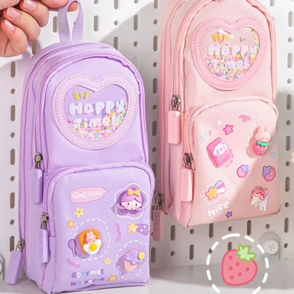 Large Capacity Schoolbag Type Pen Case Pencil Bags Korean Kawaii Canvas Pencil Case For Kids Children Student Stationery Storage