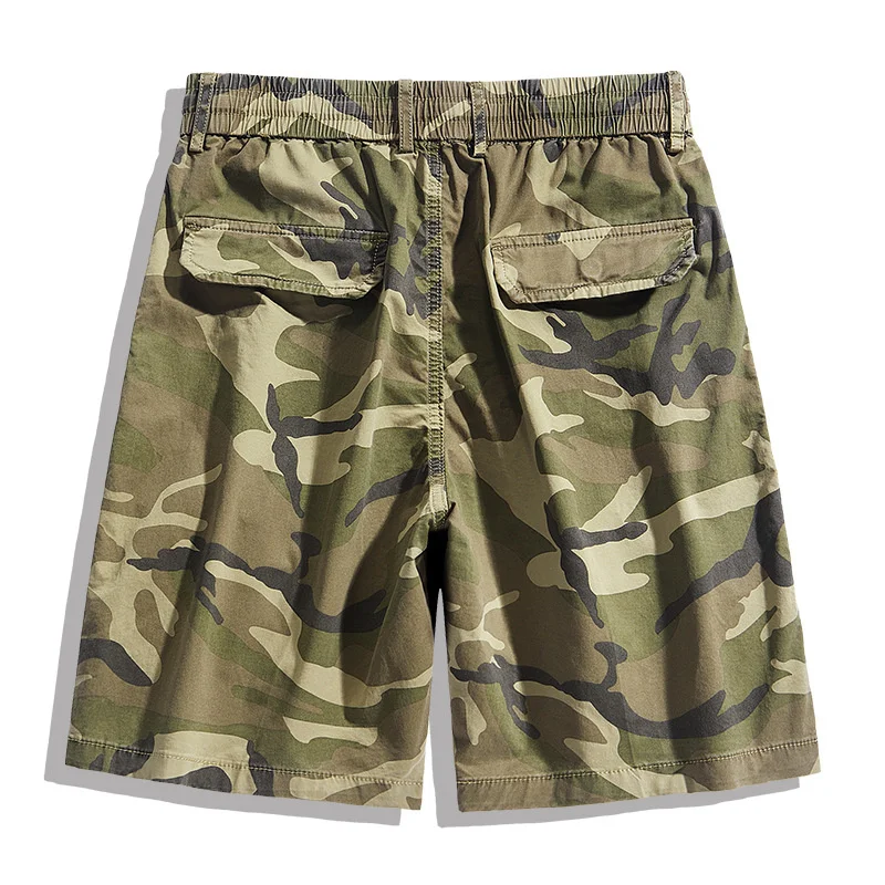

Camouflage Summer Multi-pocket Workear Short Men Outdoor Casual Mid-waist Knee Length Camping Pant Elastic Waist