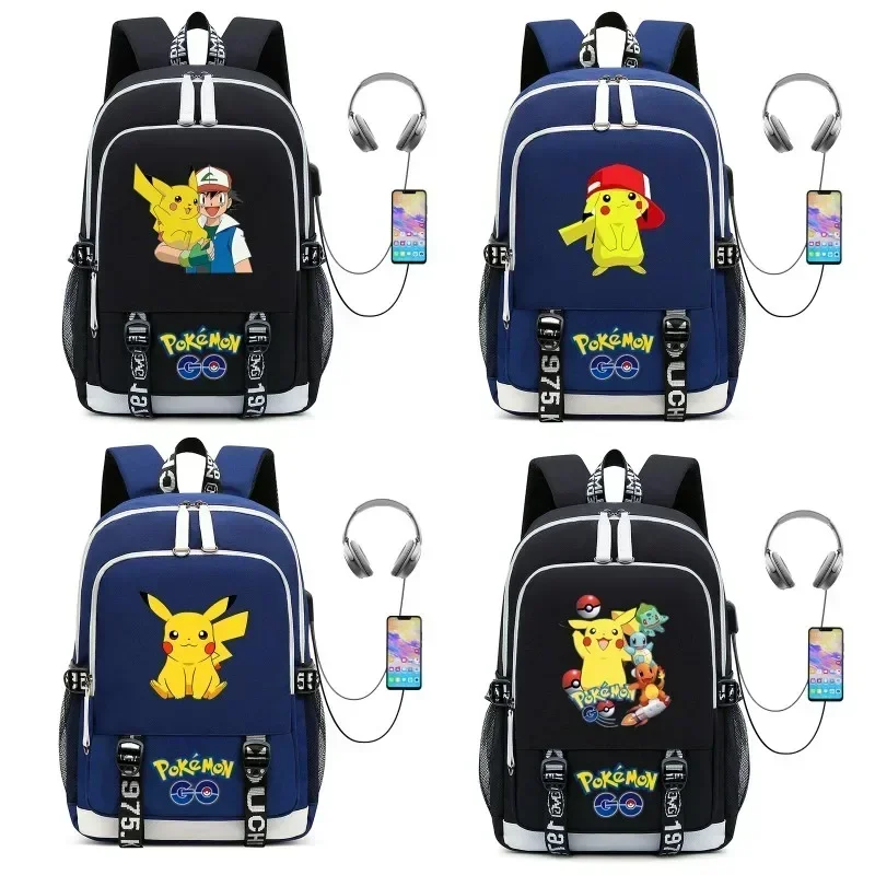 Pokémon Charizard Backpack Pokemon  Pikachu USB School Bag Cartoon Cute Children's SchoolBag TravelBag Birthday Gift