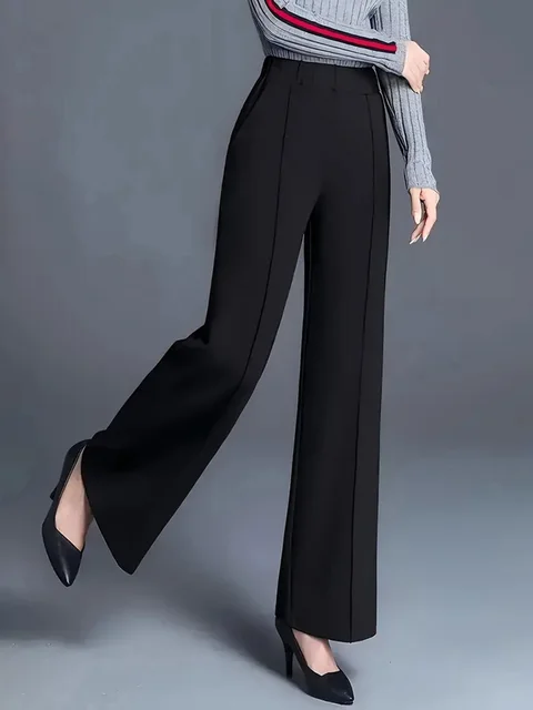 Women’s High Waist Straight Leg Pants with Pockets - Office Chic