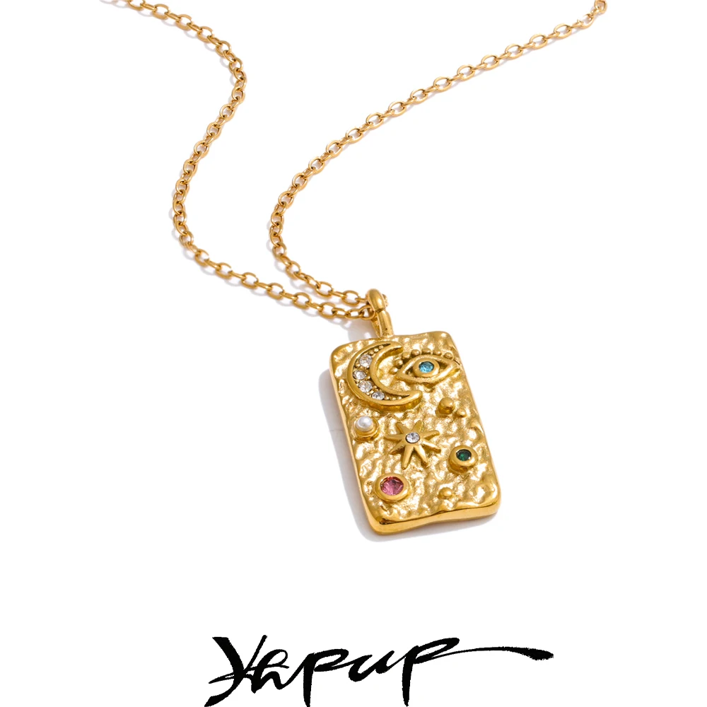 Yhpup Pendant Necklace Zirconia Stainless Steel