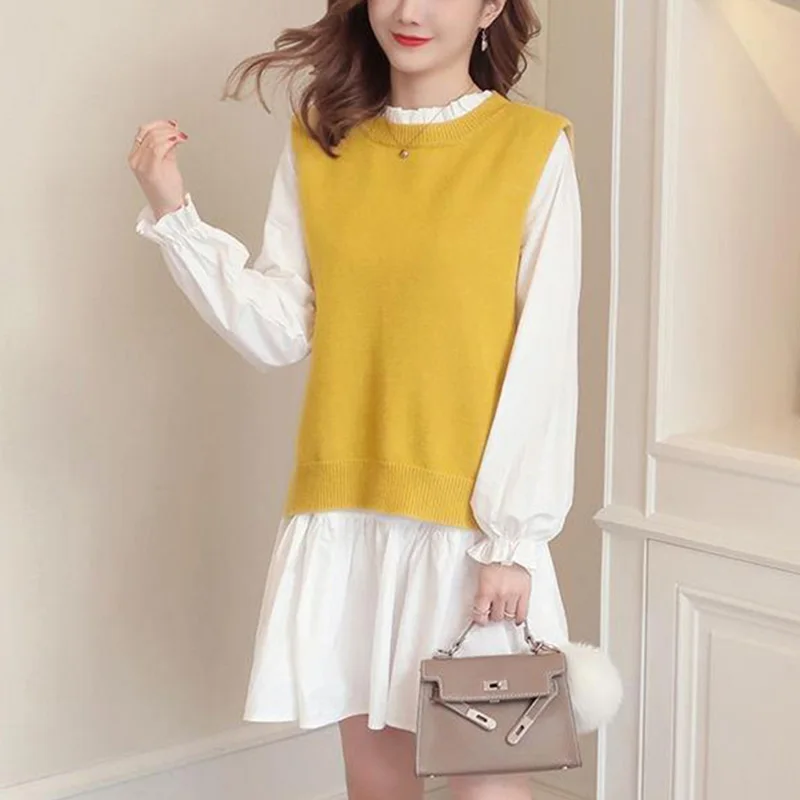 Fashion Loose Folds Ruffles Bandage Bow Blouse Female Clothing 2023 Autumn New Casual Pullovers Fake Two Pieces Shirt