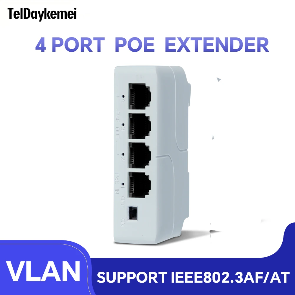 4 Port POE Extender 10/100Mbps 1 to 3 Network Switch Repeater with