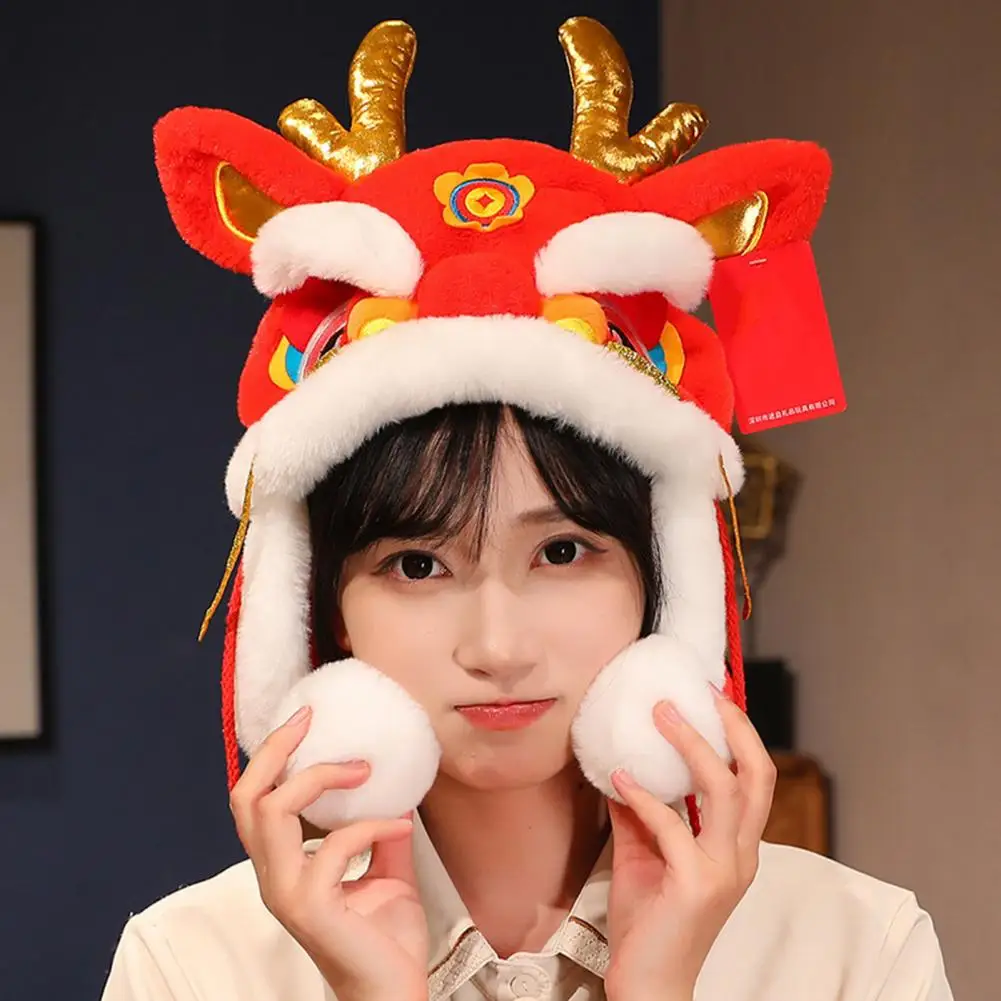 

Dragon Headgear 2024 Zodiac Dragon Mascot Plush Hat Fluffy 3d Doll for New Year Masquerade Party Costume Cosplay Props Zodiac