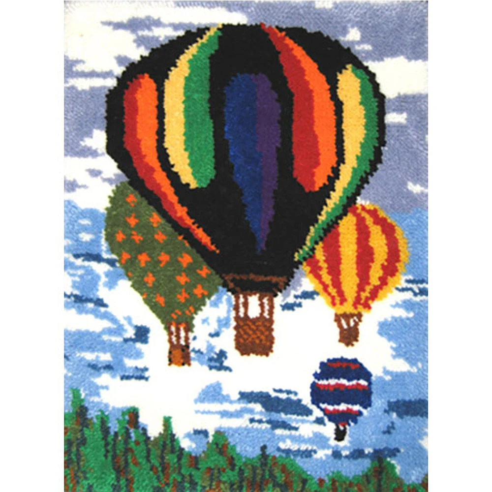 

Tapestry kit Canvas embroidery with pattern Large latch hook rug kits Crafts for adults Hot air balloon Carpet crocheting