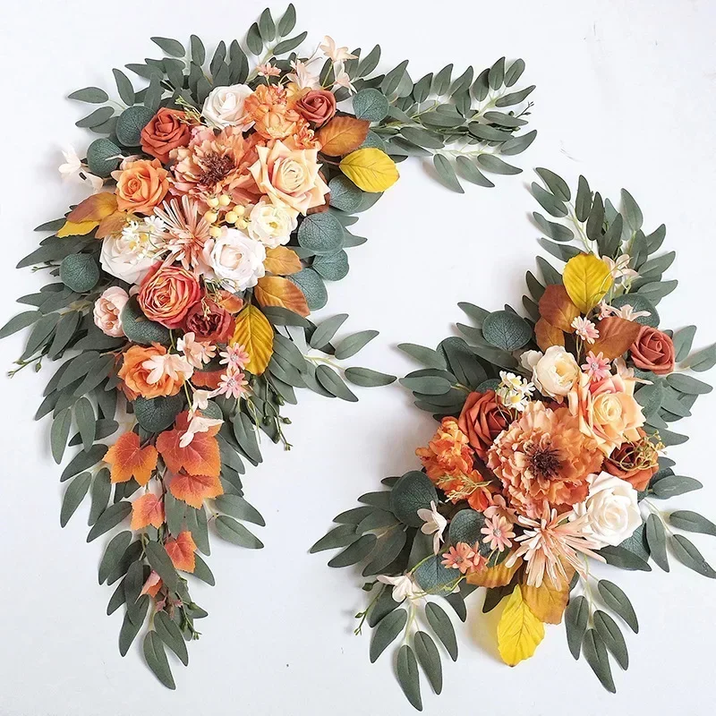 Burnt Orange Rustic Wedding Arch Flowers White Swag Drape Kit for Wedding Ceremony Reception Backdrop Floral Decoration