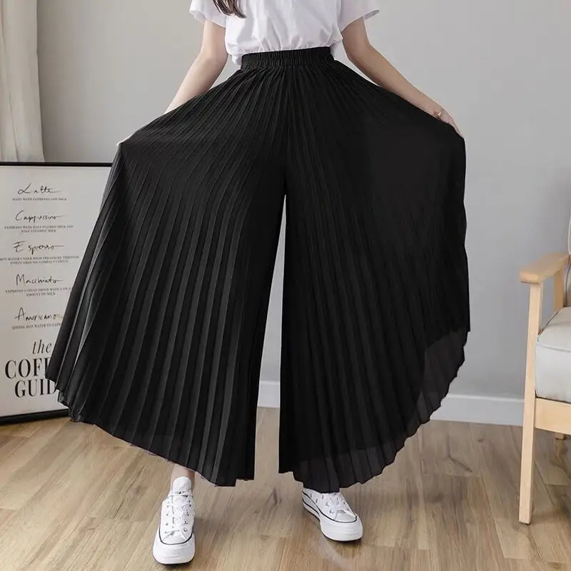 Women Fashion Pleated Pants Midi Long Skirt Female Korean Elegant Casual High Waist Skirts Jupe Faldas Spring Calf Length Skirts