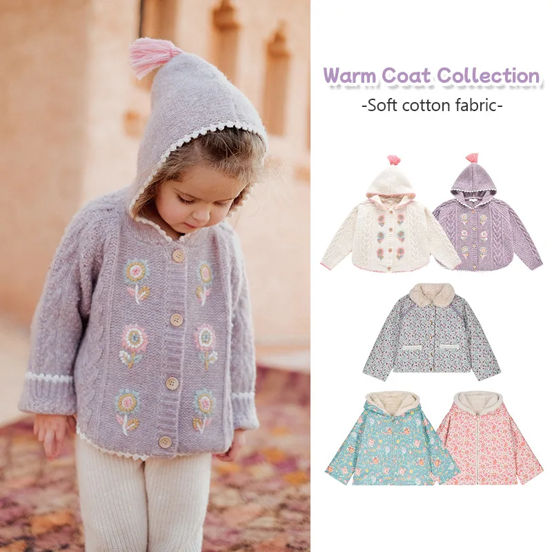 

Children's Coat 23 Winter, Autumn and Winter LM Ethnic Style Girls Floral Double Sided Wearing Lamb Wool Thick Hooded CottonCoat