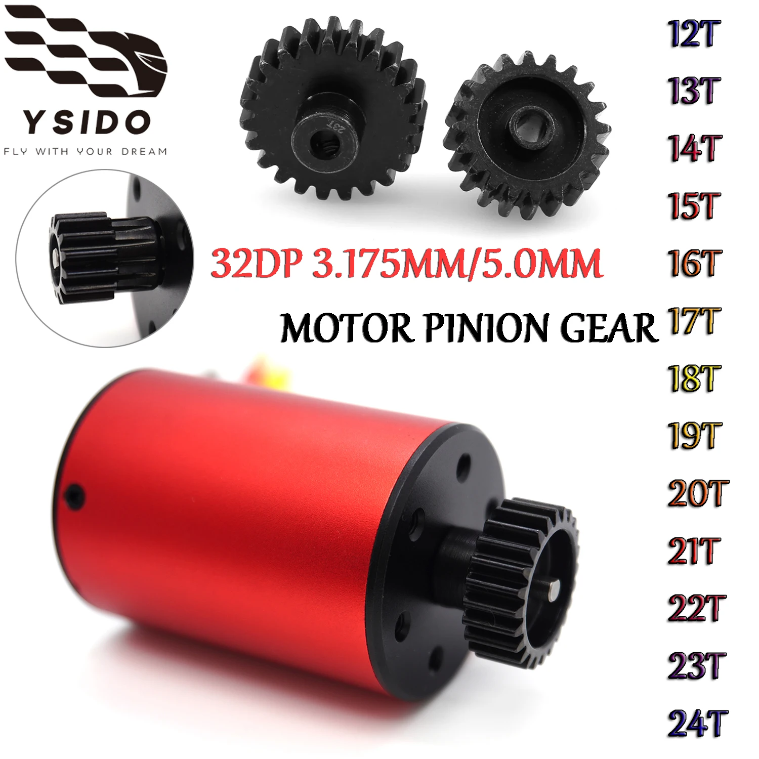 Pignons moteur RC 3.175mm 5.0mm - Lot de 3 pignons en acier