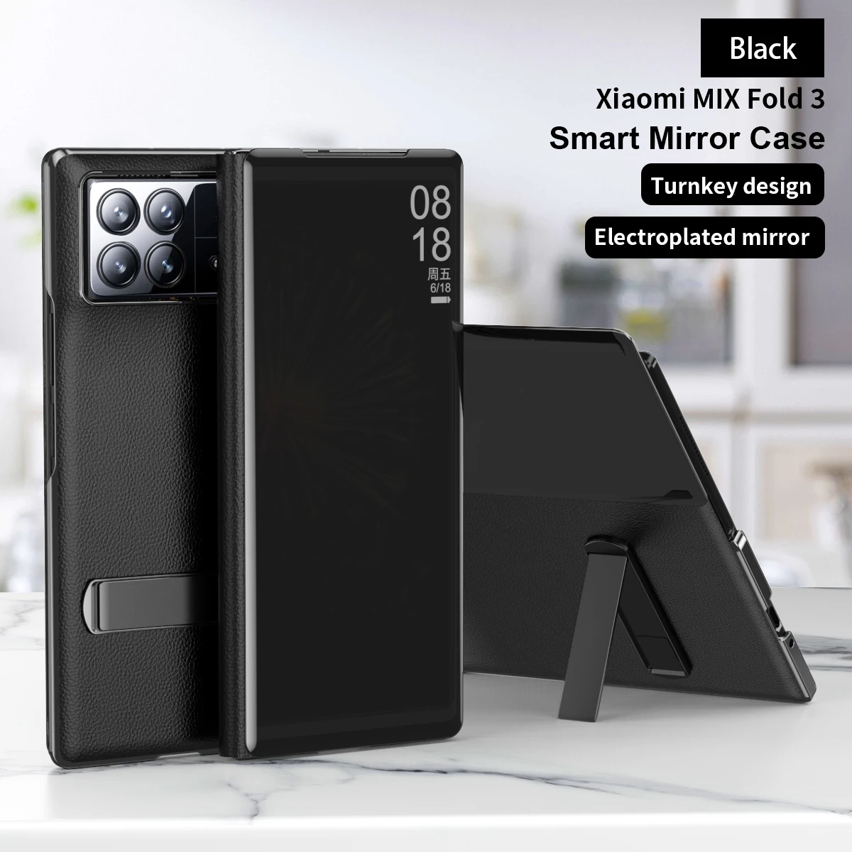 

For Xiaomi MIX Fold 3 Case Smart Plating Mirror Clear Window View Flip Phone Cover For MIX Fold 3 Leather Cases Stand Luxury