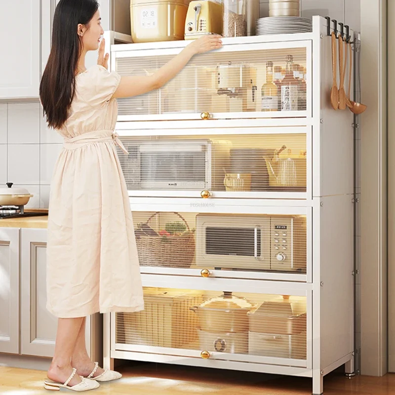 Simple Carbon Steel Kitchen Cabinets Floor Rack with Flip Door