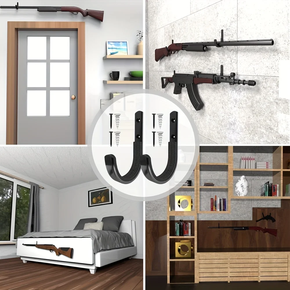 Deluxe Gun Rack Wall Mount with Soft-Padded Hooks for Rifles, Shotguns, and Archery Bows