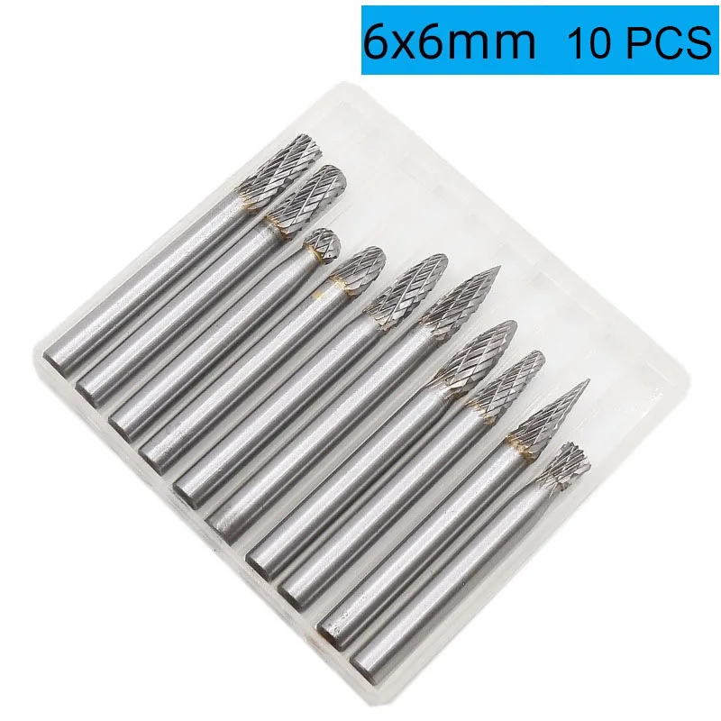 

O50 10pcs 6*6mm Tungsten Carbide Rotary Burrs Points File Grinder Cutter Bit