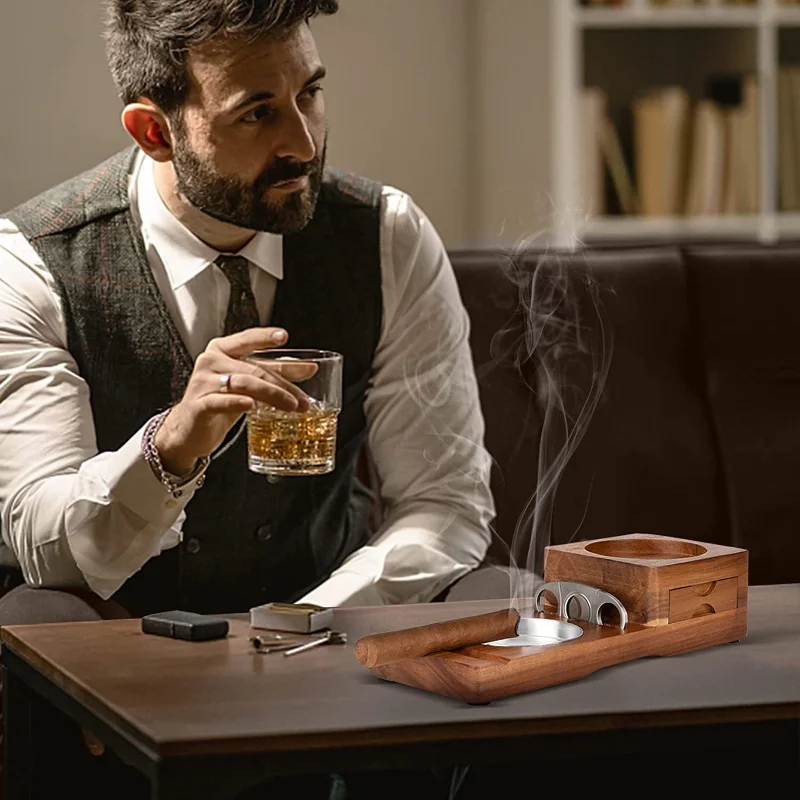 Cigarettes ashtray wood ashtray wooden cigar ashtray beverage solid wood coaster whiskey tray cigar holder box